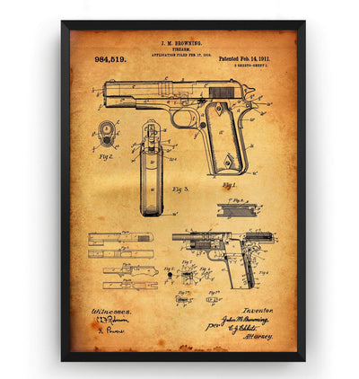 Browning 1911 Handgun Patent Print - Magic Posters