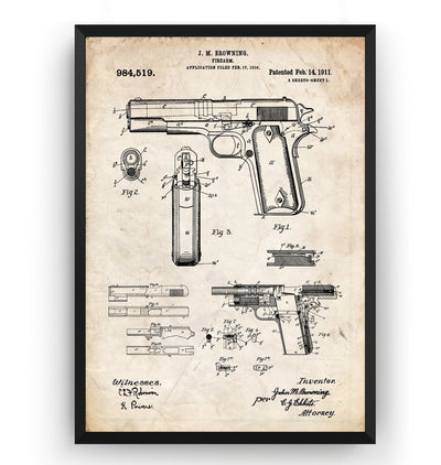 Browning 1911 Handgun Patent Print - Magic Posters