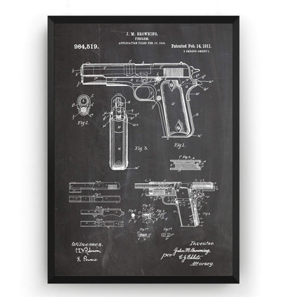 Browning 1911 Handgun Patent Print - Magic Posters