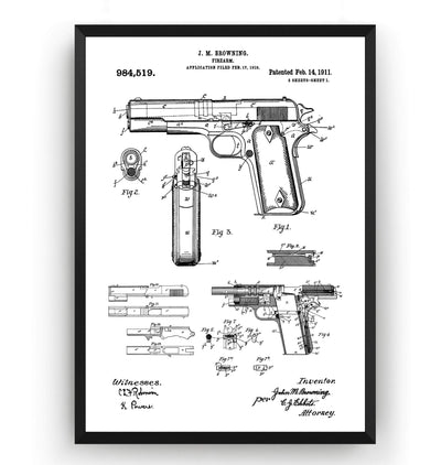 Browning 1911 Handgun Patent Print - Magic Posters