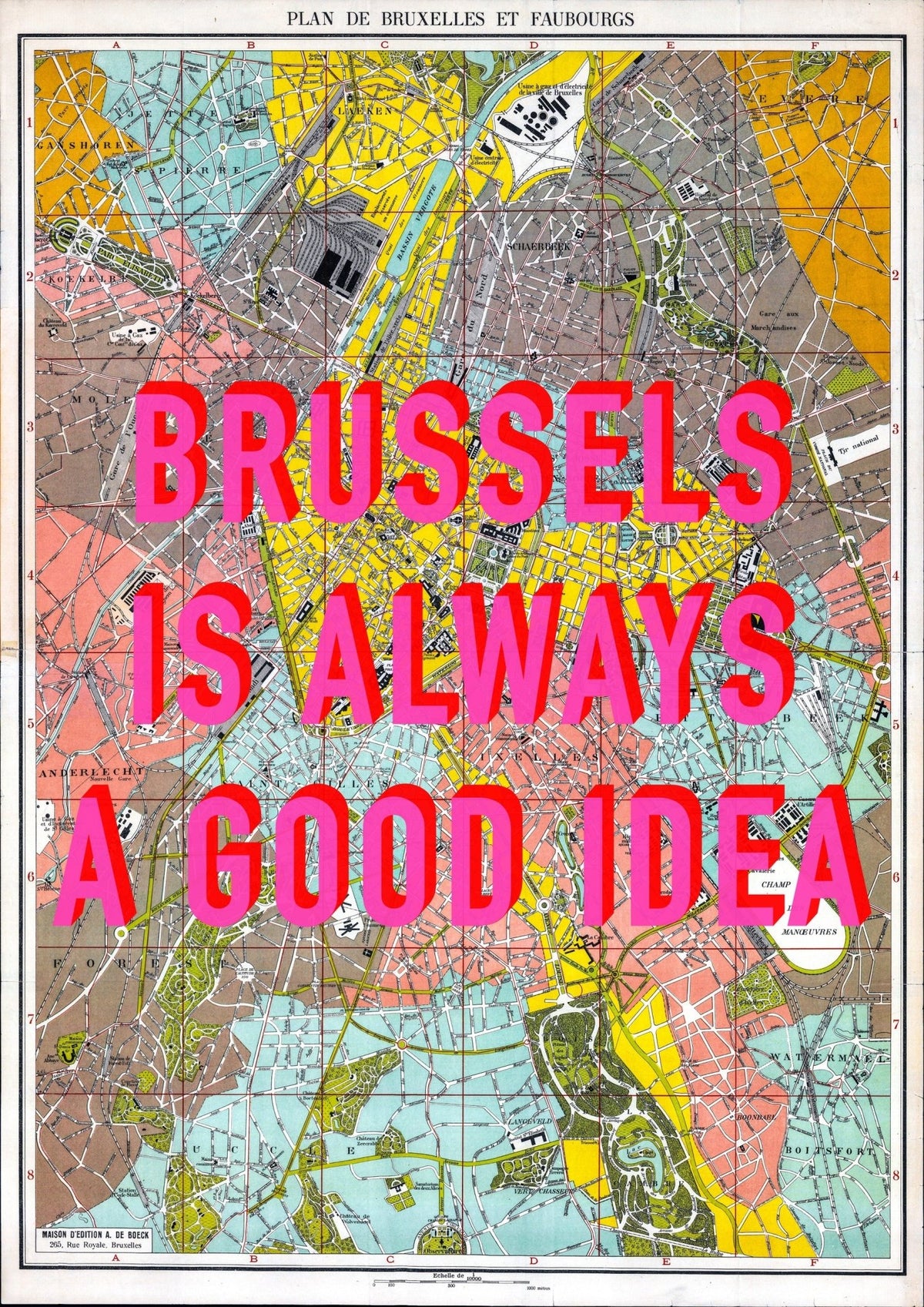 Brussels Retro Pop Art Map Print (portrait)