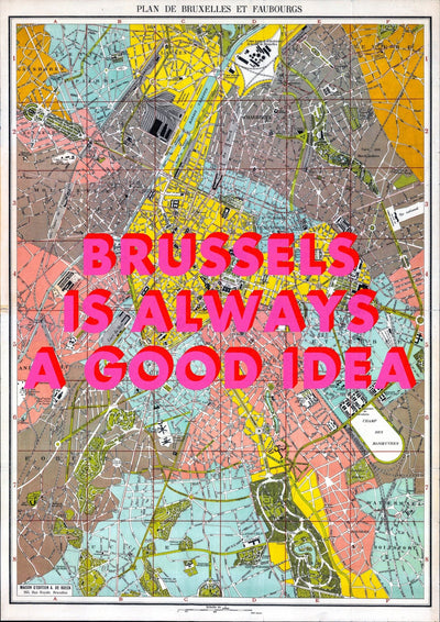 Brussels Retro Pop Art Map Print (portrait)