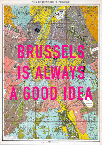Brussels Retro Pop Art Map Print (portrait)