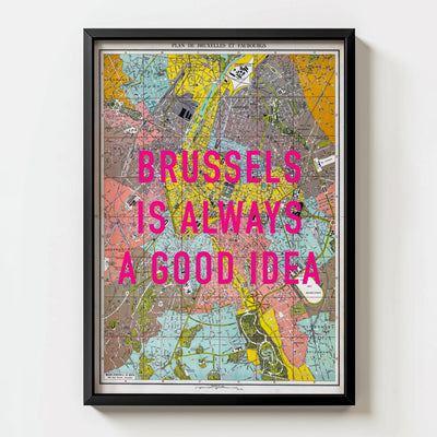 Brussels Retro Pop Art Map Print (portrait) - Magic Posters