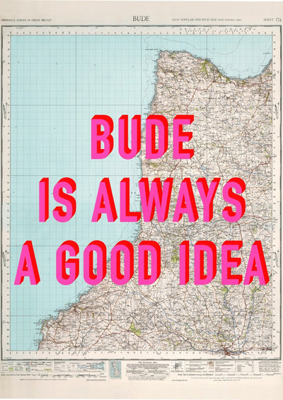 Bude Retro Pop Art Map Print (portrait)
