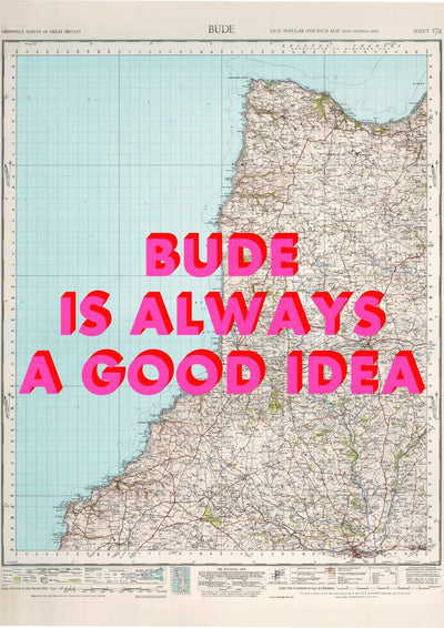 Bude Retro Pop Art Map Print (portrait)