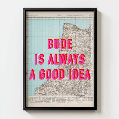 Bude Retro Pop Art Map Print (portrait) - Magic Posters