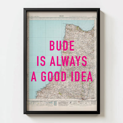 Bude Retro Pop Art Map Print (portrait) - Magic Posters