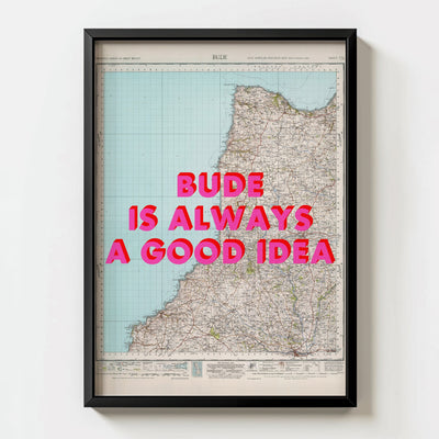 Bude Retro Pop Art Map Print (portrait) - Magic Posters