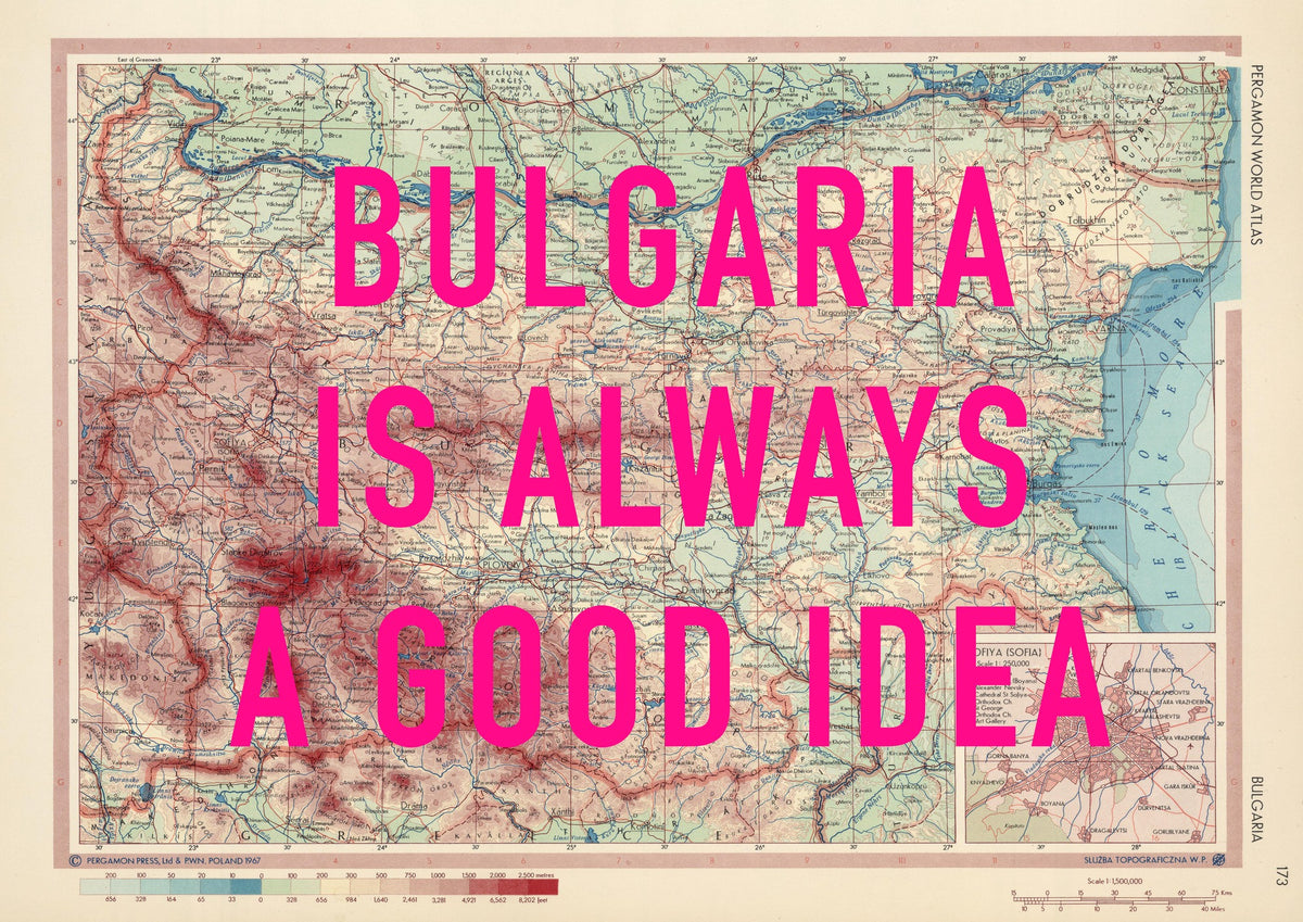 Bulgaria Retro Pop Art Map Print (landscape)