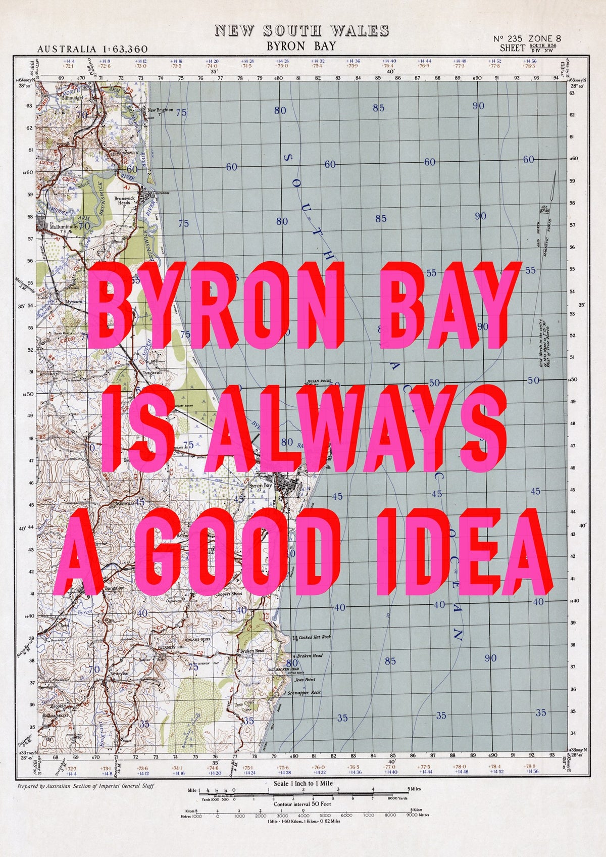 Byron Bay Retro Pop Art Map Print (portrait) - Magic Posters