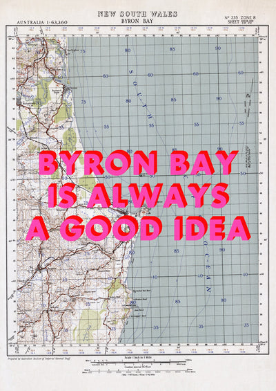 Byron Bay Retro Pop Art Map Print (portrait) - Magic Posters