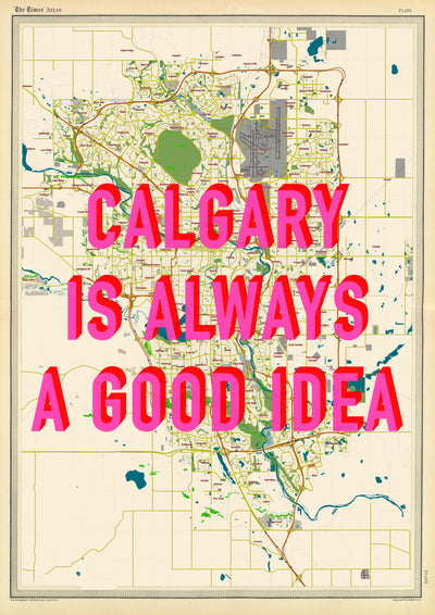 Calgary Retro Pop Art Map Print (portrait) - Magic Posters