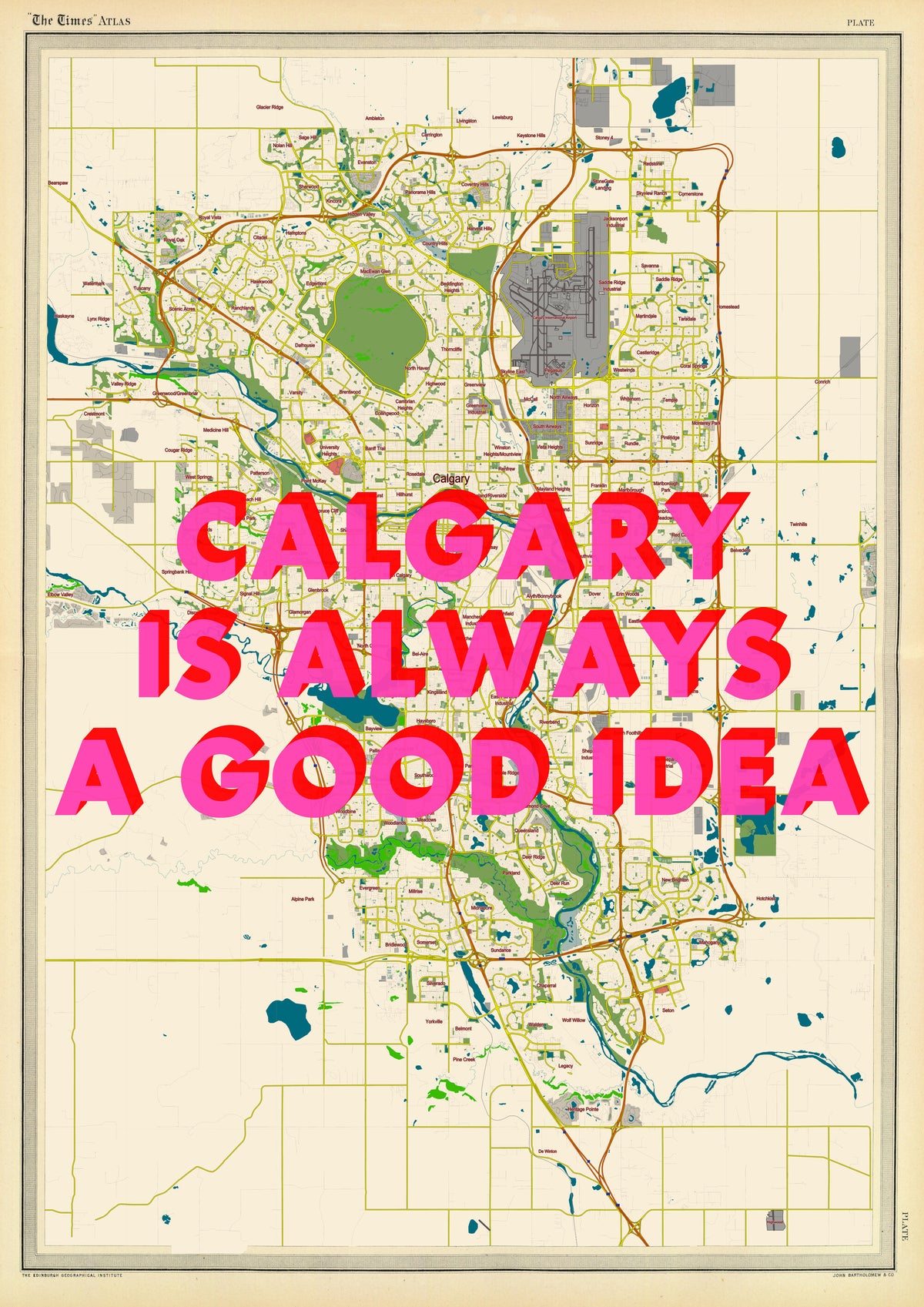 Calgary Retro Pop Art Map Print (portrait) - Magic Posters