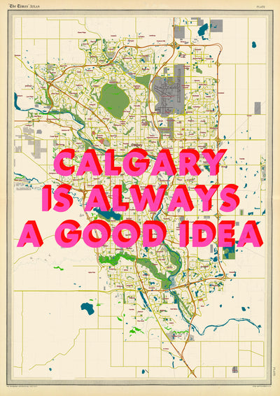 Calgary Retro Pop Art Map Print (portrait) - Magic Posters