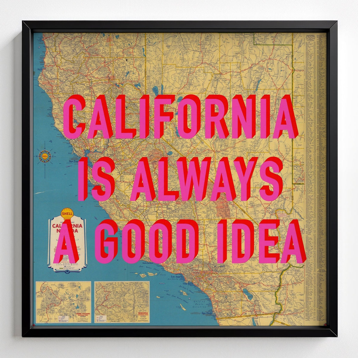 California Retro Pop Art Map Print - black frame mockup - Magic Posters