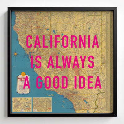 California Retro Pop Art Map Print - black frame mockup - Magic Posters