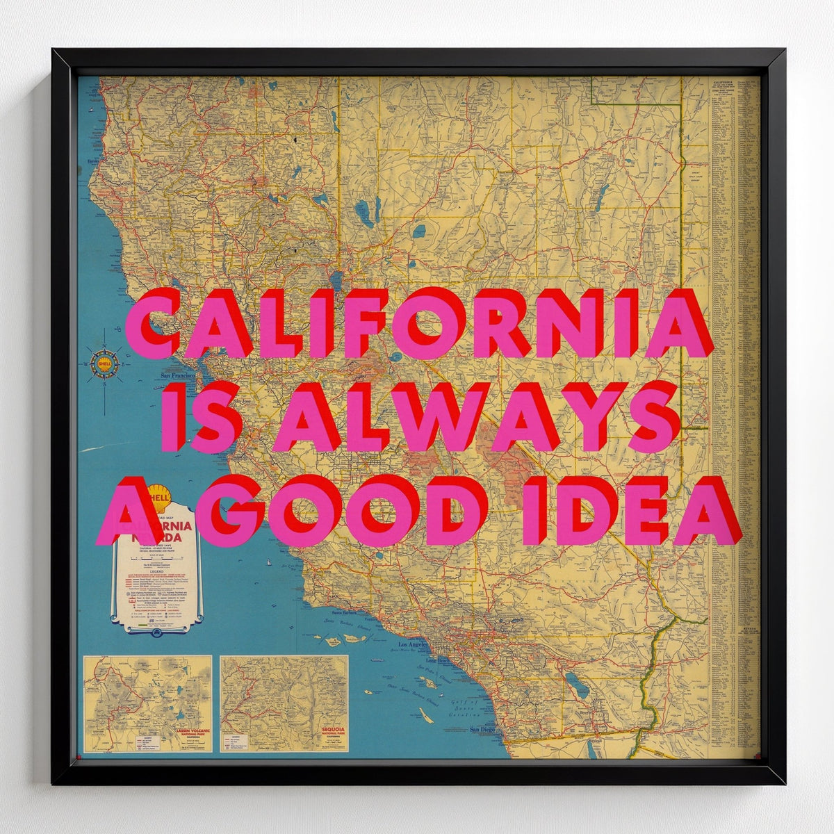 California Retro Pop Art Map Print - black frame mockup - Magic Posters