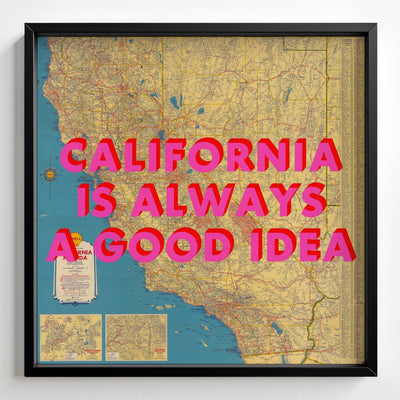 California Retro Pop Art Map Print - black frame mockup - Magic Posters