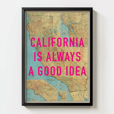 California Retro Pop Art Map Print - black frame mockup - Magic Posters