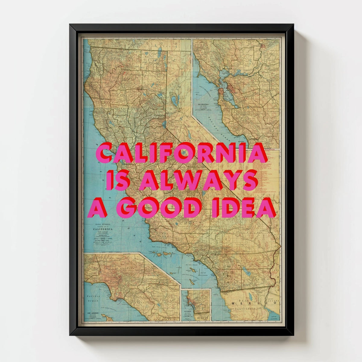 California Retro Pop Art Map Print - black frame mockup - Magic Posters