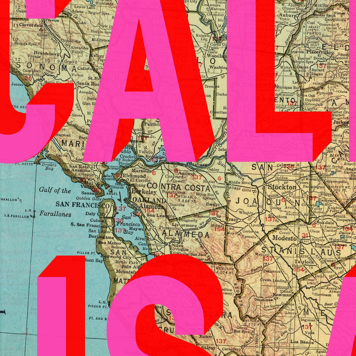 California Retro Pop Art Map Print
