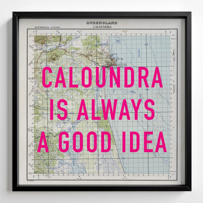 Caloundra Retro Pop Art Map Print (square) - black frame mockup - Magic Posters