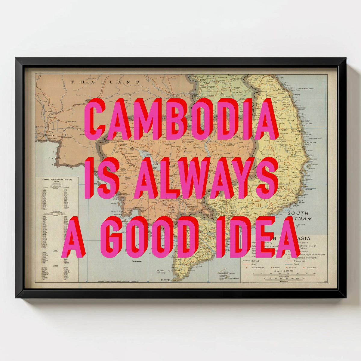 Cambodia Retro Pop Art Map Print (landscape) - Magic Posters