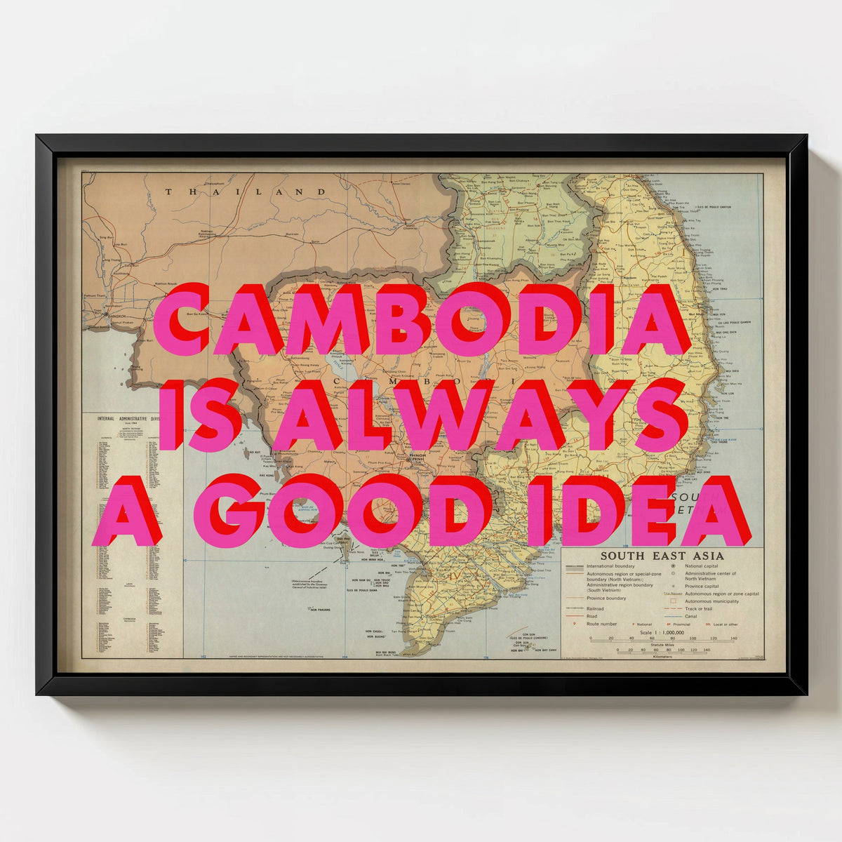 Cambodia Retro Pop Art Map Print (landscape) - Magic Posters