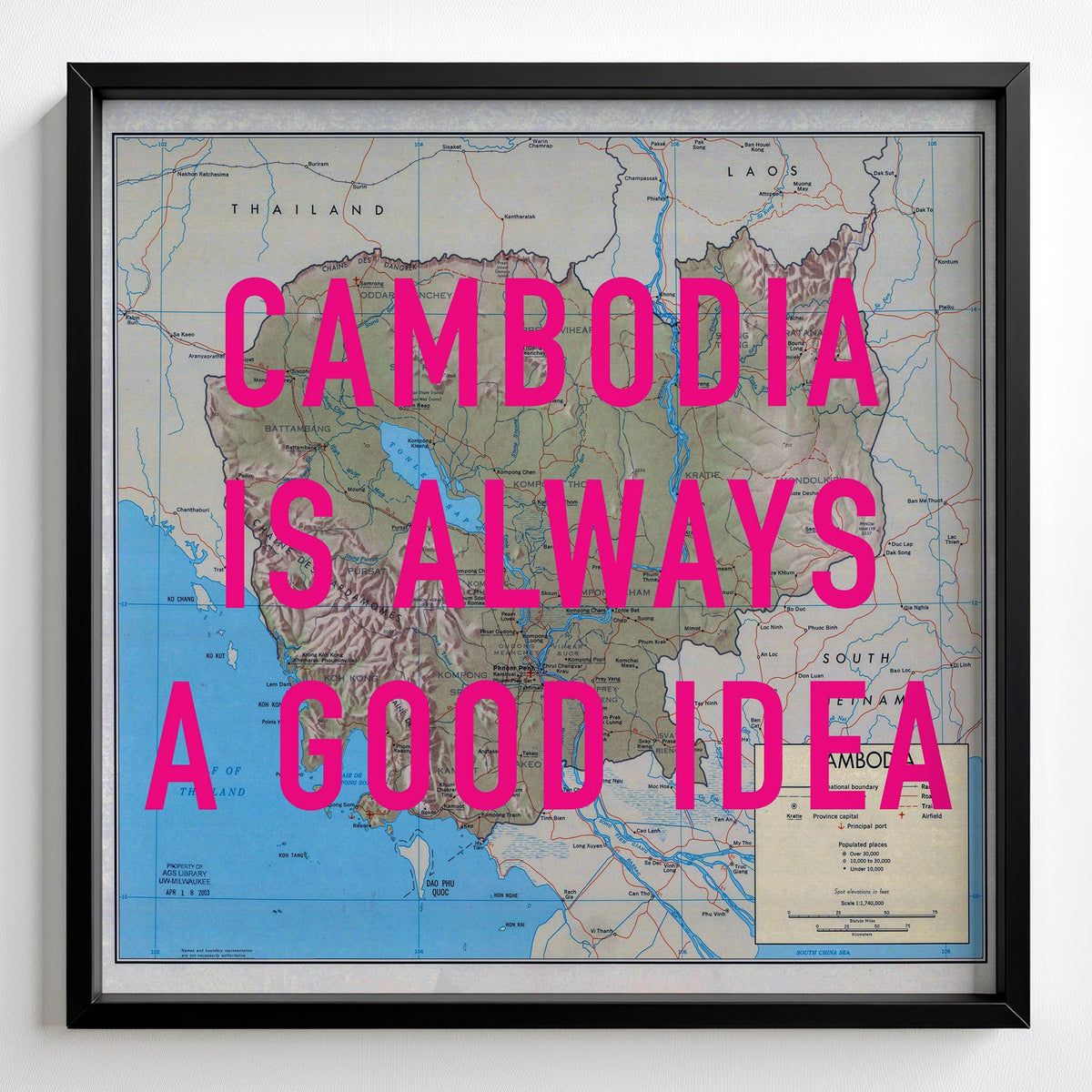 Cambodia Retro Pop Art Map Print (square) - Magic Posters