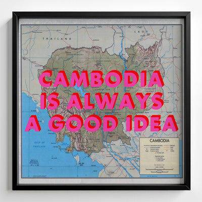 Cambodia Retro Pop Art Map Print (square) - Magic Posters