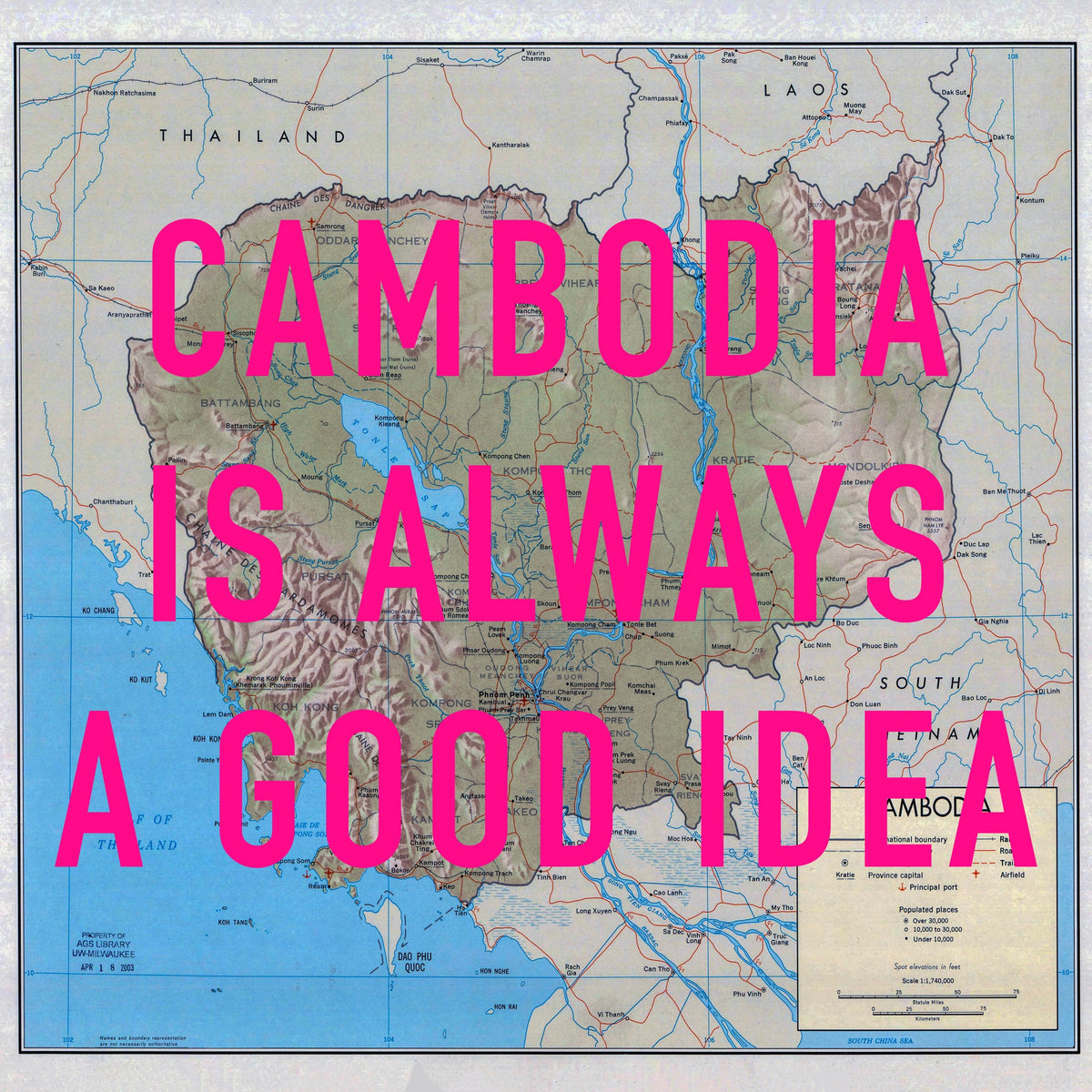 Cambodia Retro Pop Art Map Print (square)