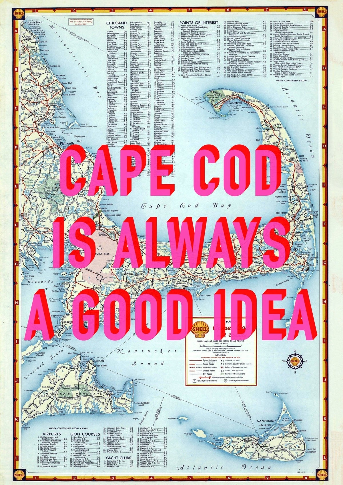 Cape Cod Retro Pop Art Map Print (portrait)