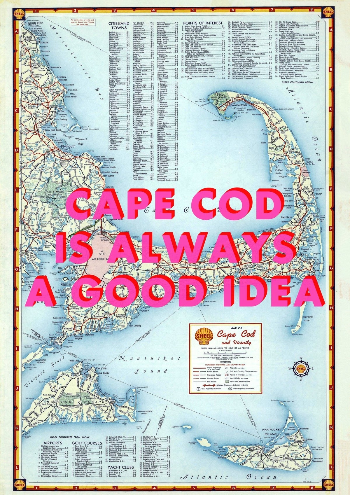 Cape Cod Retro Pop Art Map Print (portrait)
