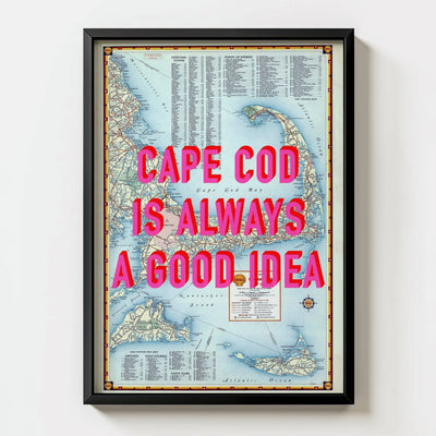 Cape Cod Retro Pop Art Map Print (portrait) - black frame mockup - Magic Posters