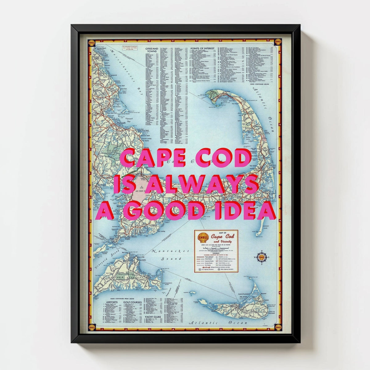 Cape Cod Retro Pop Art Map Print (portrait) - black frame mockup - Magic Posters