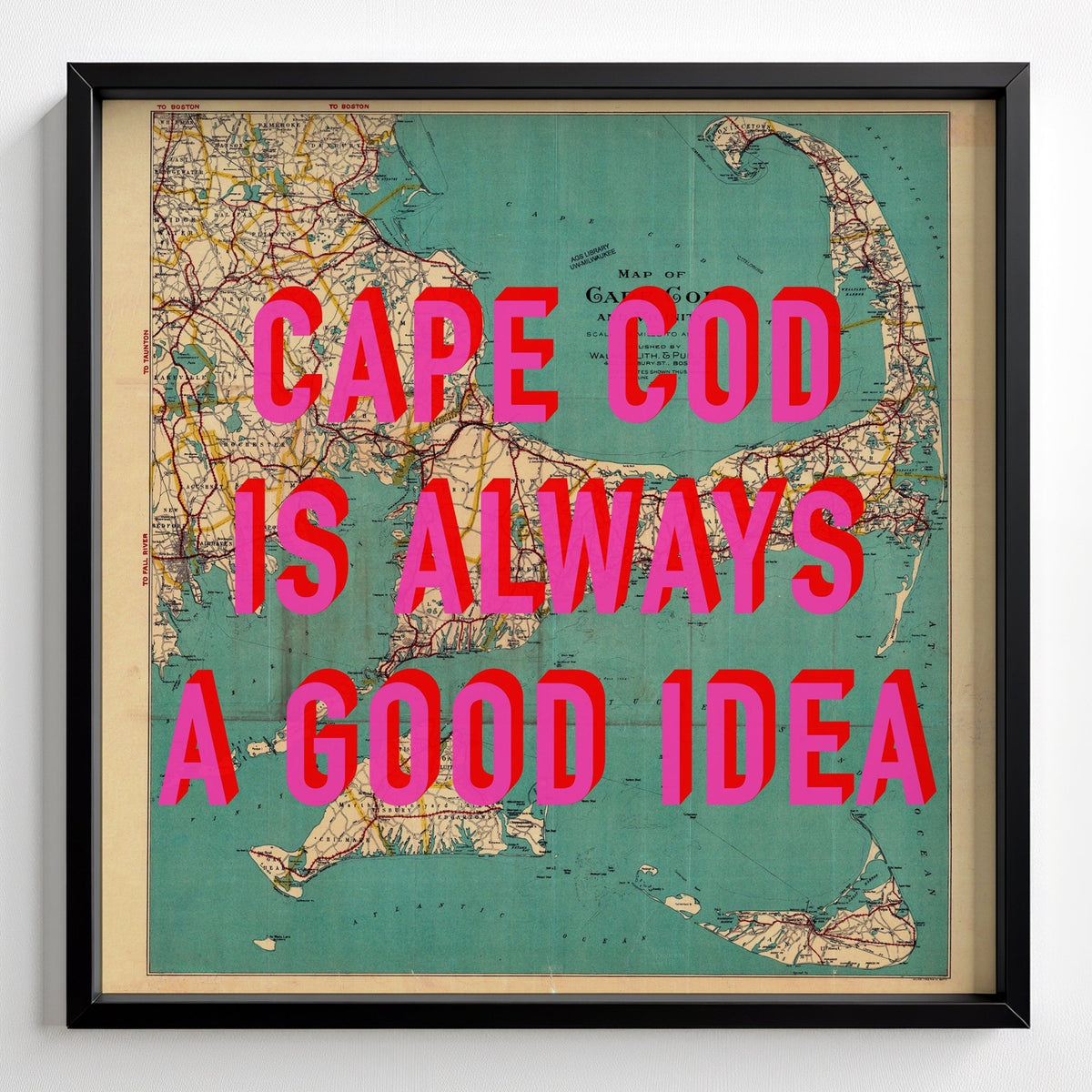 Cape Cod Retro Pop Art Map Print (Square) - black frame mockup - Magic Posters