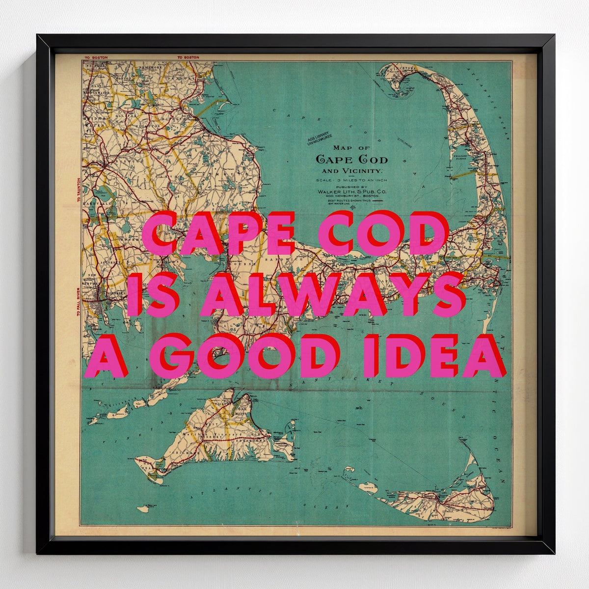 Cape Cod Retro Pop Art Map Print (Square) - black frame mockup - Magic Posters