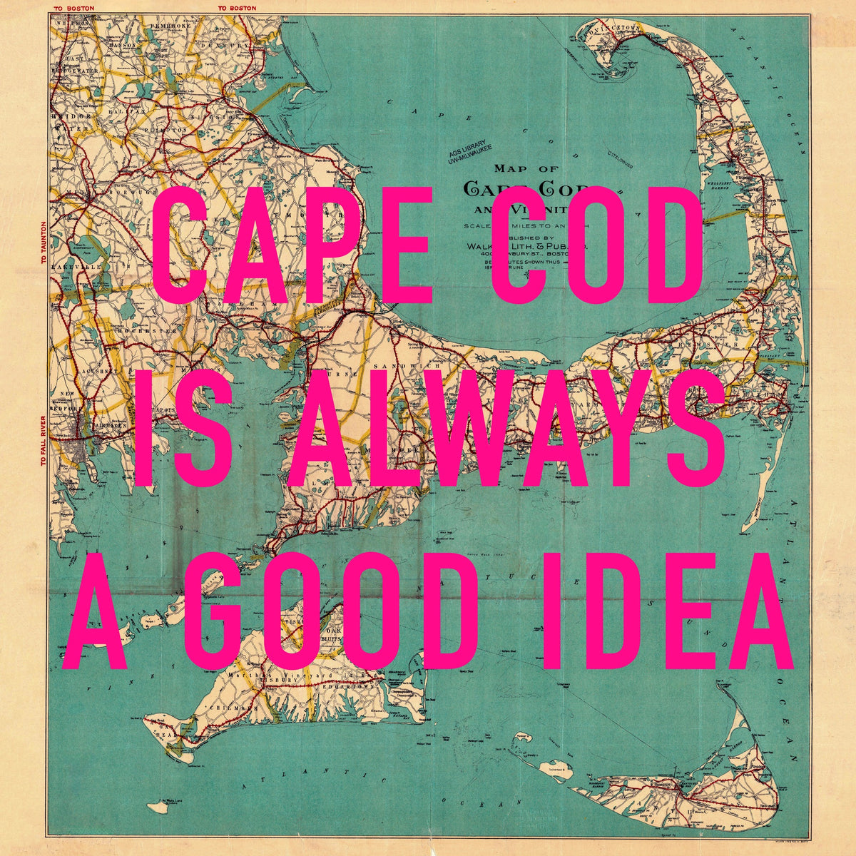 Cape Cod Retro Pop Art Map Print (Square)