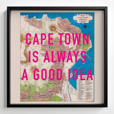 Cape Town Retro Pop Art Map Print (square) - black frame mockup - Magic Posters