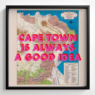 Cape Town Retro Pop Art Map Print (square) - black frame mockup - Magic Posters