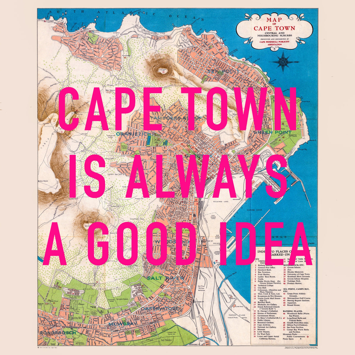 Cape Town Retro Pop Art Map Print (square)