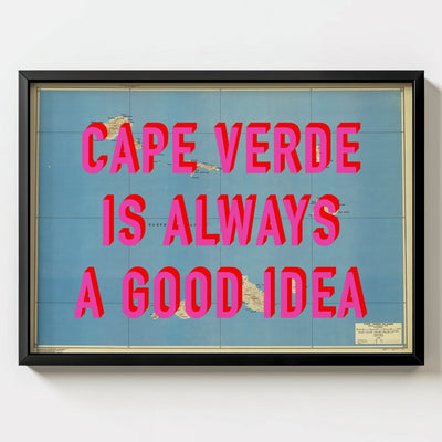Cape Verde Retro Pop Art Map Print (Landscape) - black frame mockup - Magic Posters