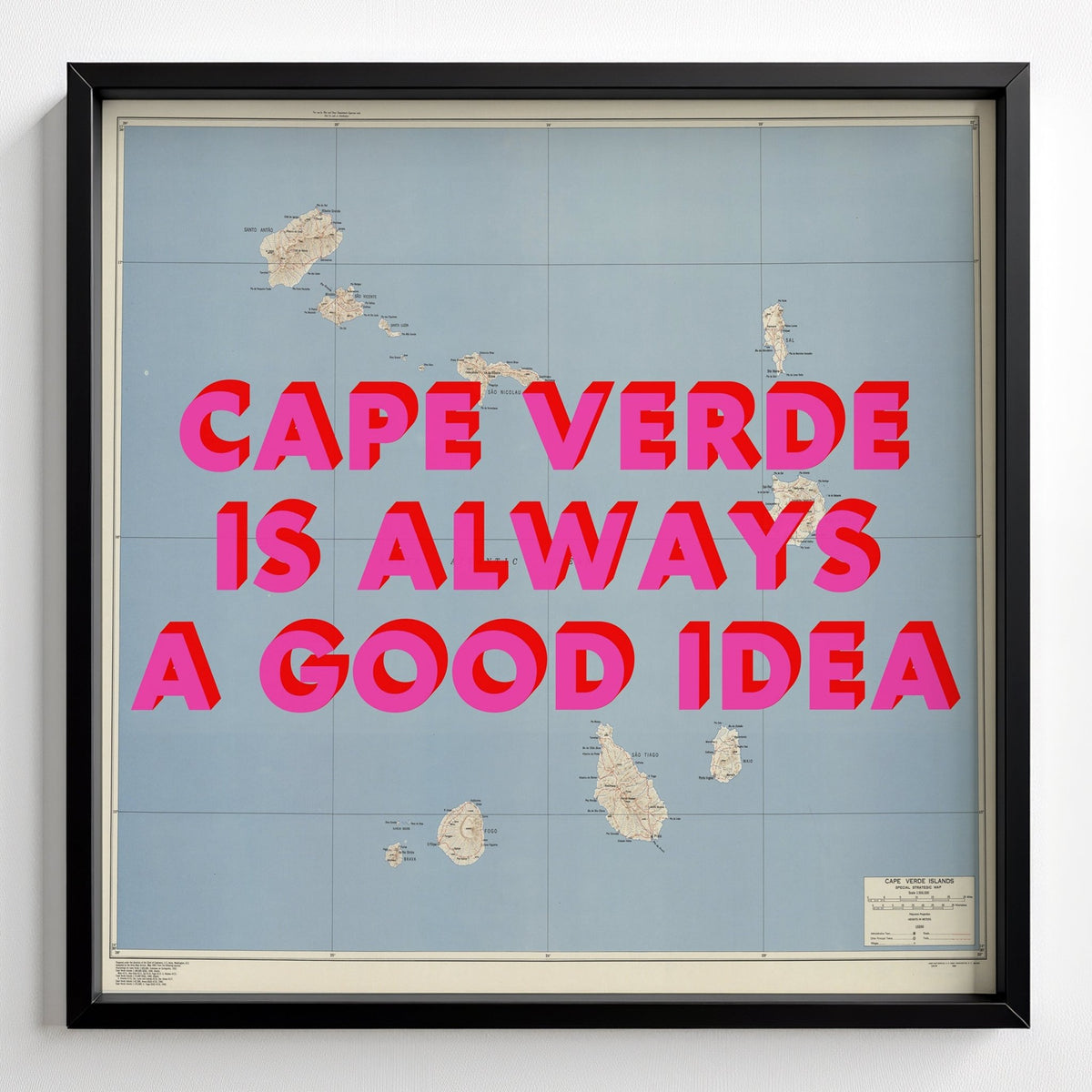 Cape Verde Retro Pop Art Map Print (Square) - black frame mockup - Magic Posters