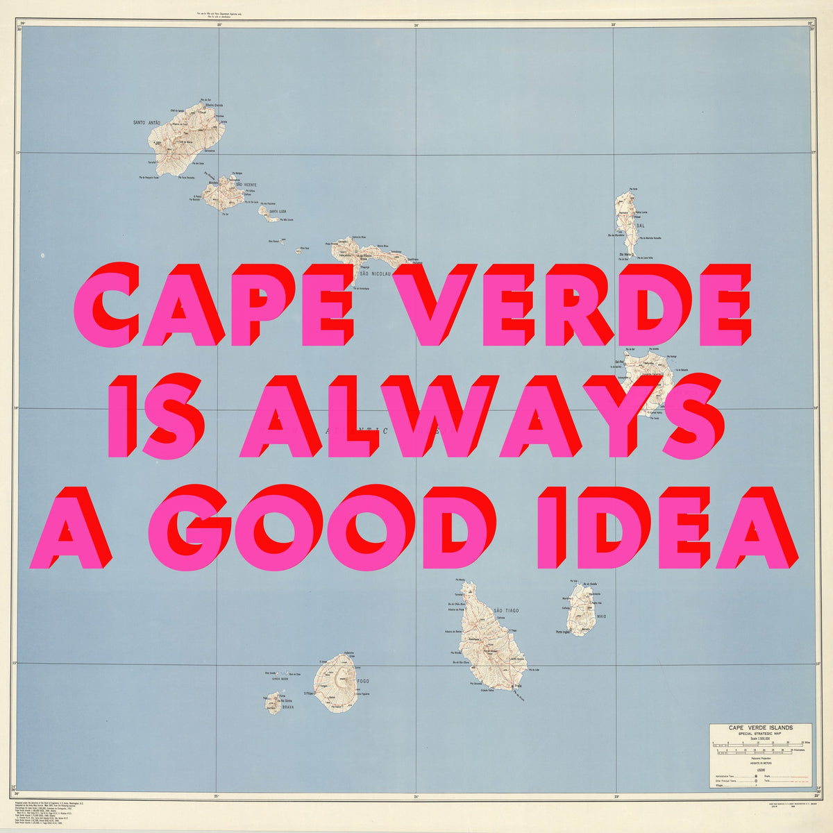 Cape Verde Retro Pop Art Map Print (Square)