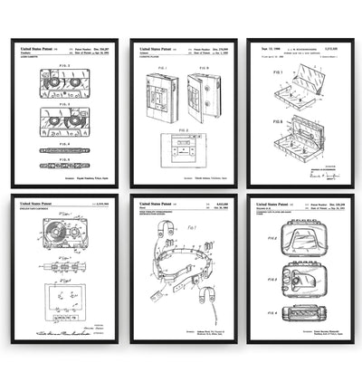 Cassette Player And Tape Set Of 6 Patent Prints - Magic Posters