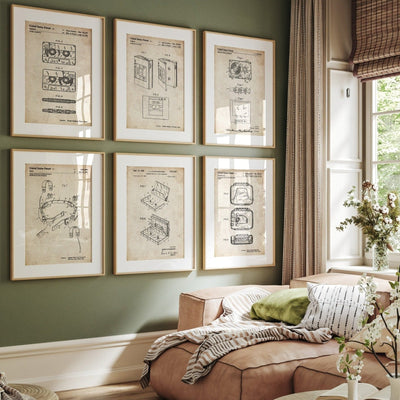 Cassette Player And Tape Set Of 6 Patent Prints - Magic Posters