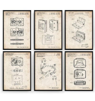 Cassette Player And Tape Set Of 6 Patent Prints - Magic Posters