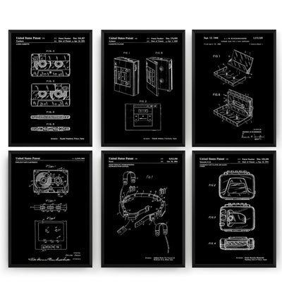 Cassette Player And Tape Set Of 6 Patent Prints - Magic Posters