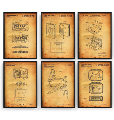 Cassette Player And Tape Set Of 6 Patent Prints - Magic Posters
